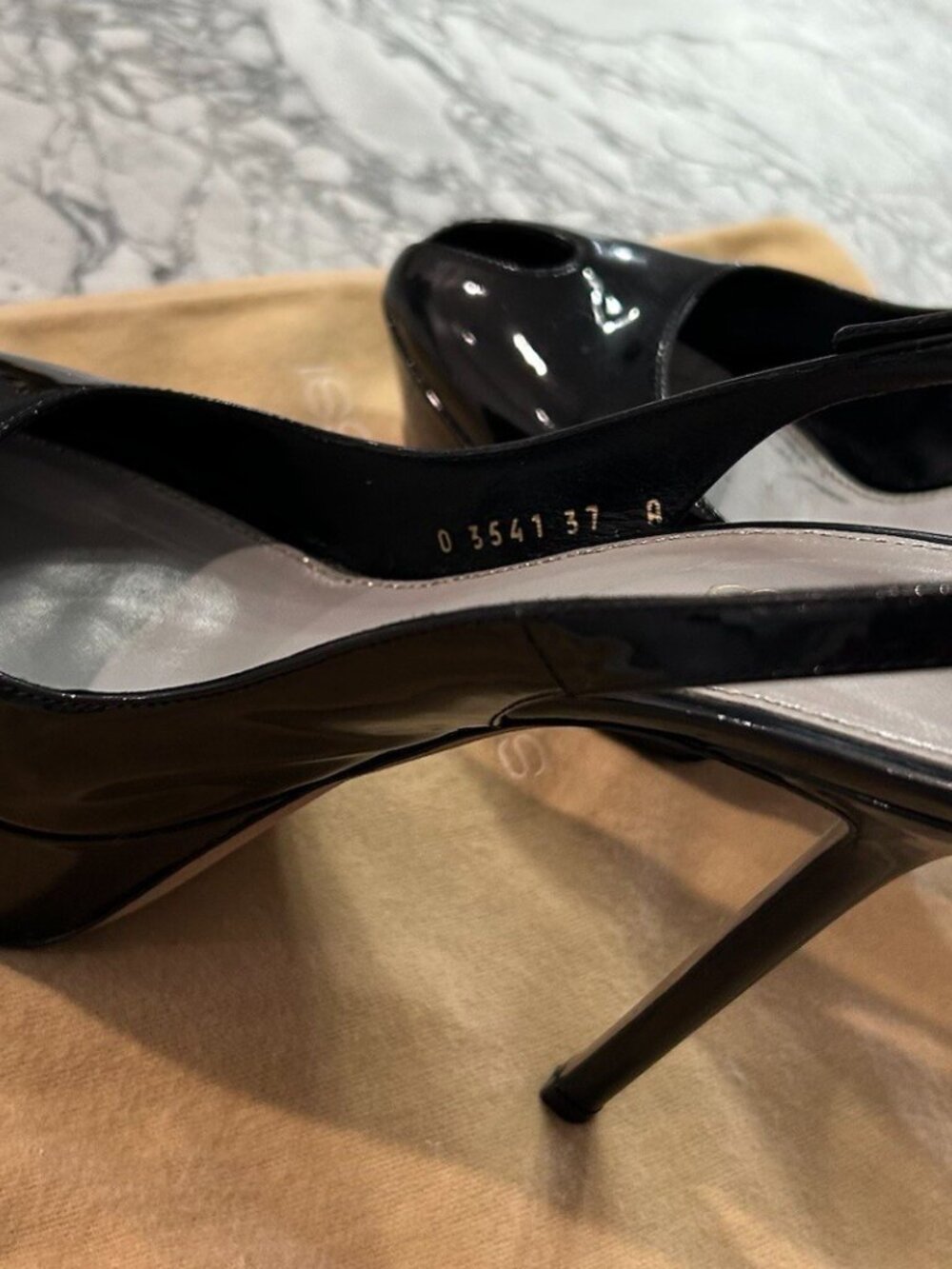 SERGIO ROSSI Black Patent Leather Platform Slingback Sandals Almond Peep Toe - Picture 7 of 8
